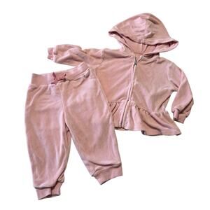 Ralph Lauren Baby Girl Velour Hoodie Jogger Set Pink Size 9M Two Piece
